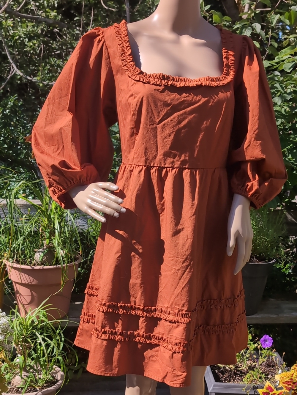 GAP Women's Rust Dress with Puff Sleeves